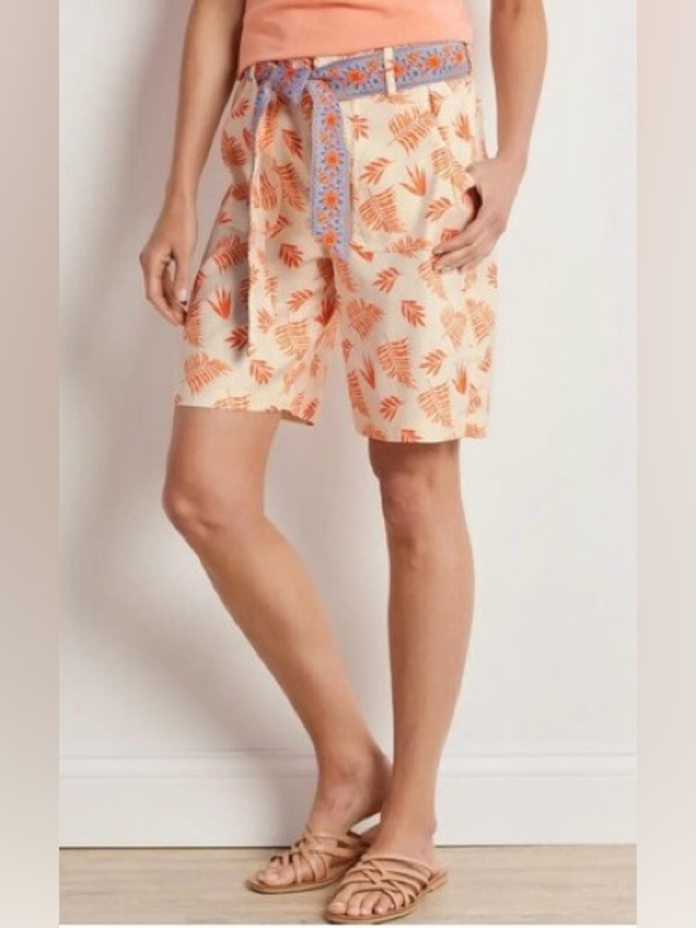 Soft Surroundings Linen Shorts Coral/White (1X)